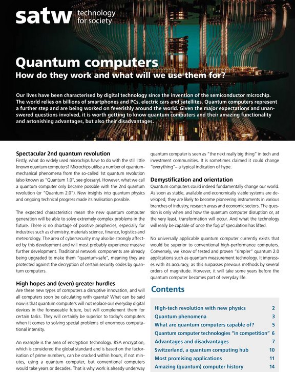 Quantum computers: opportunities for the Swiss economy