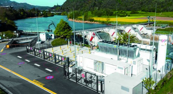 Hydrogen refuelling station with river in the background